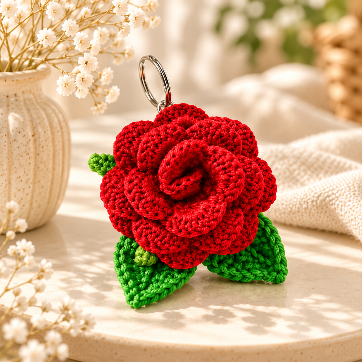 Crochet Rose Keychain