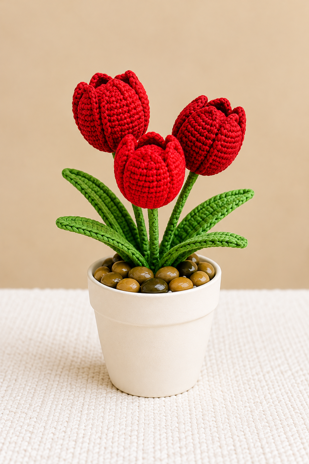 Handmade Crochet Tulips – 3 Flower Pot